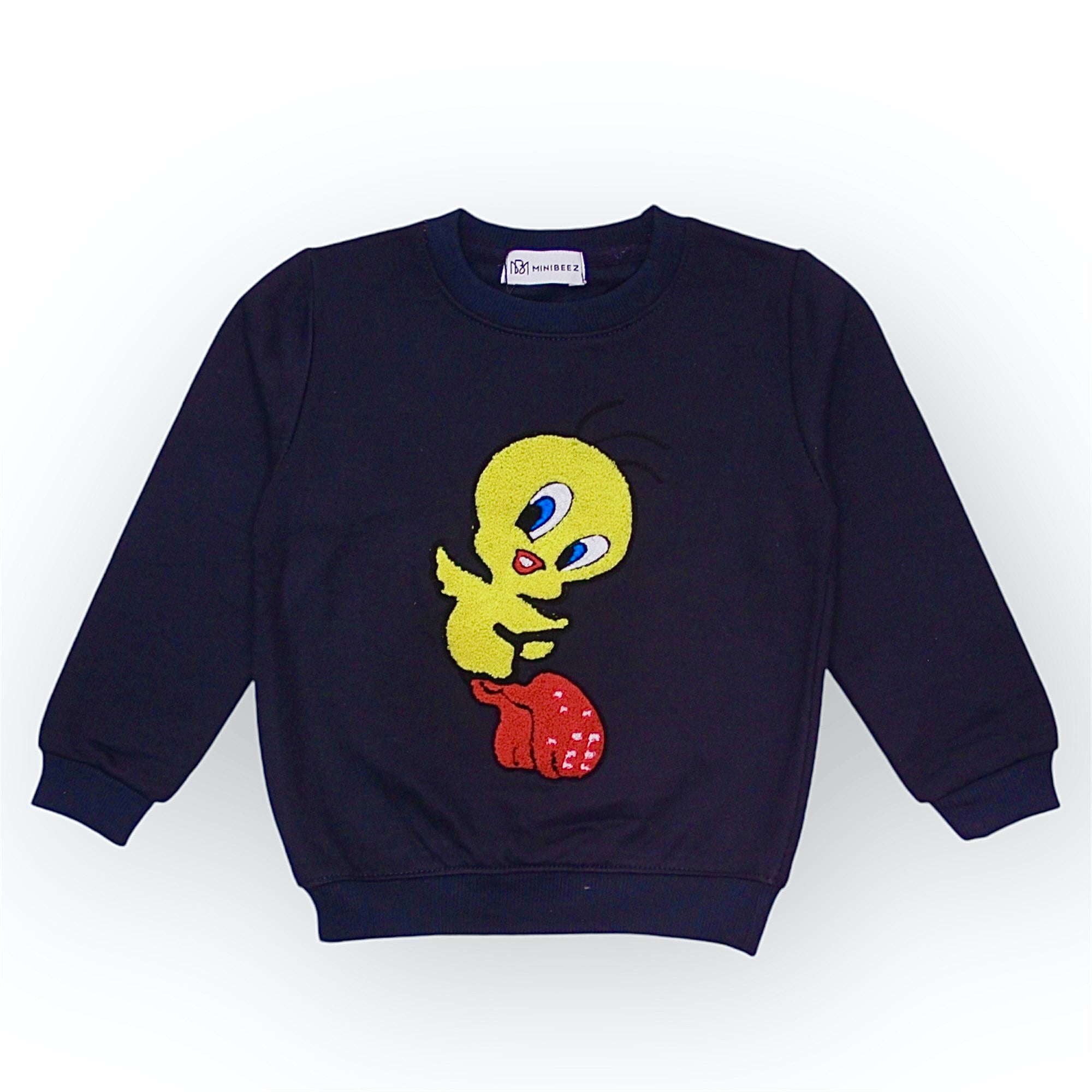GIRL FLEECE SWEATSHIRT EMBROIDERED DARK NAVY BLUE TWEETY