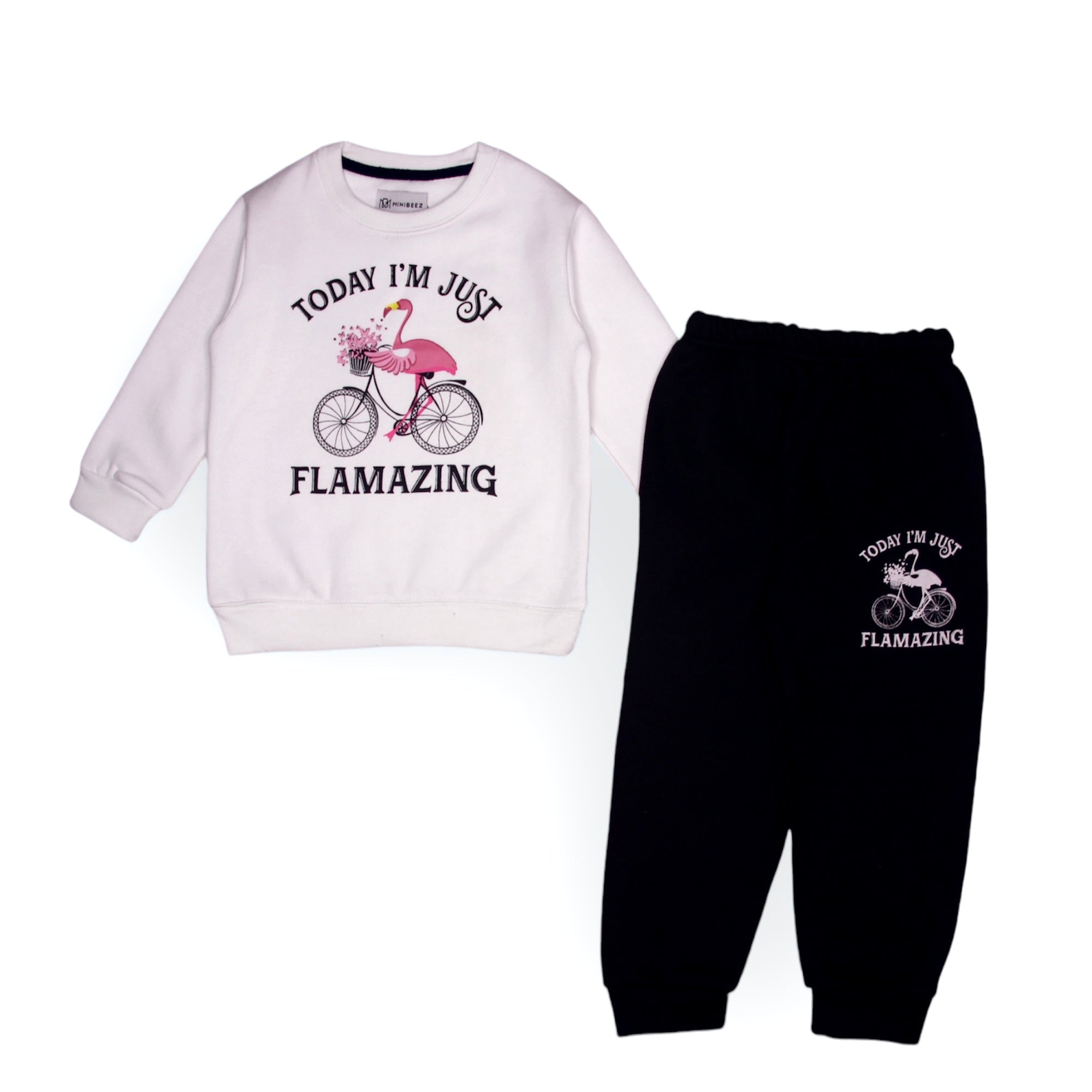 GIRL WHITE-FLAMINGO FLEECE TRACKSUIT