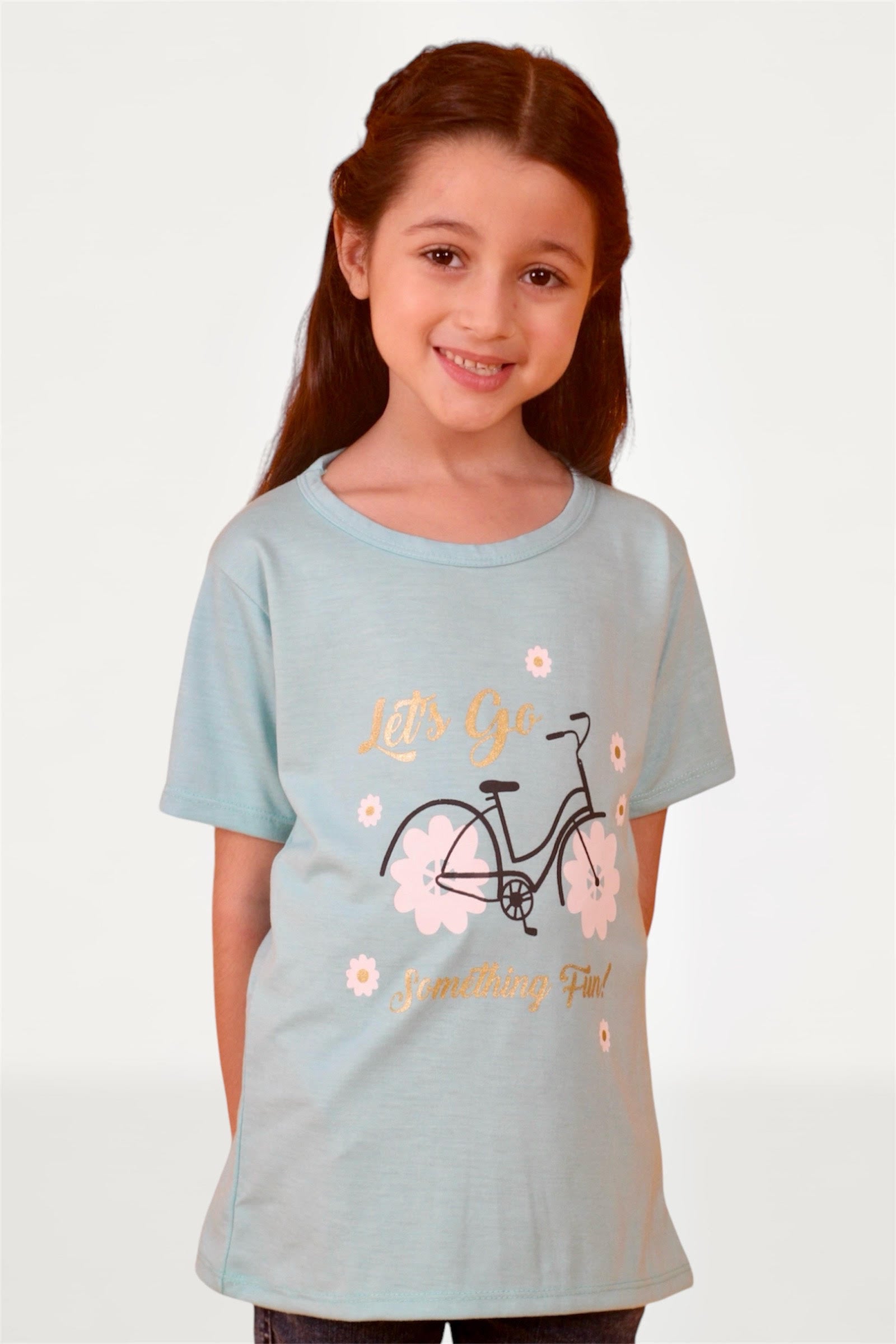 Light blue floral cycle lycra jersey T-shirt girl