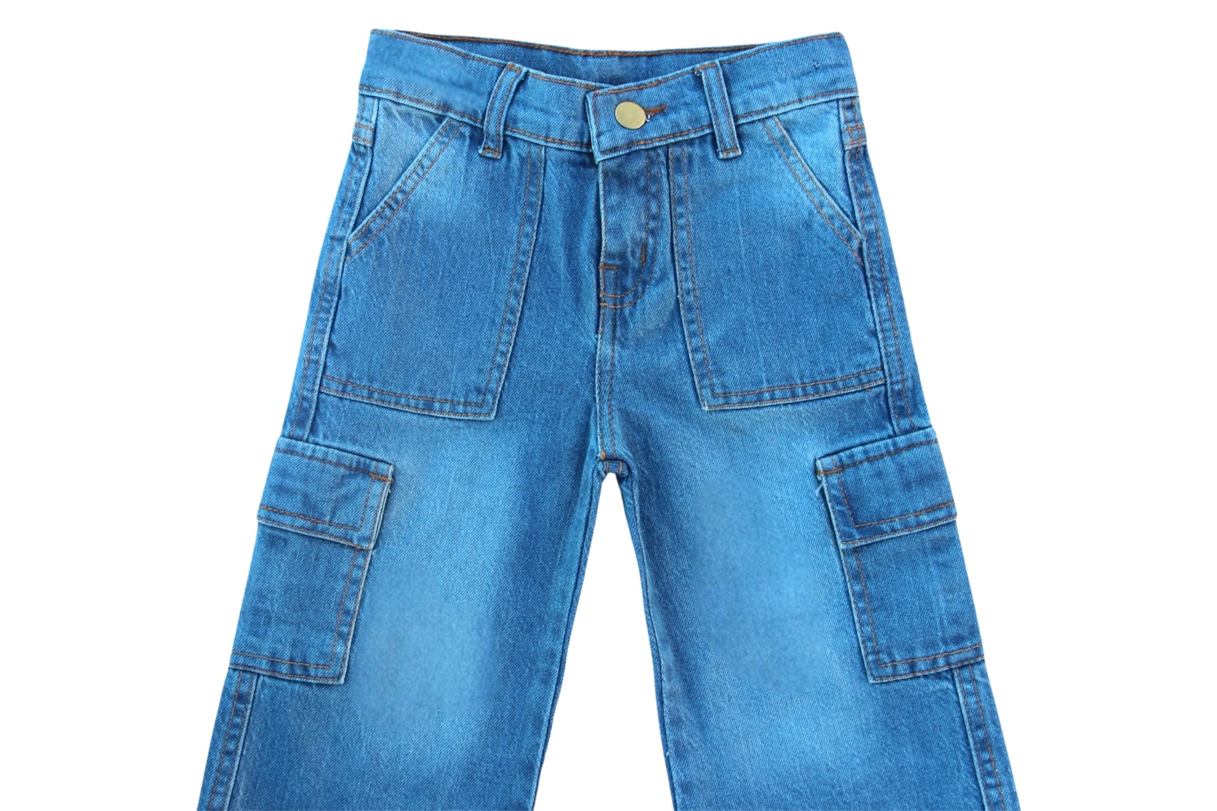 GIRL BLUE DENIM CARGO PANTS