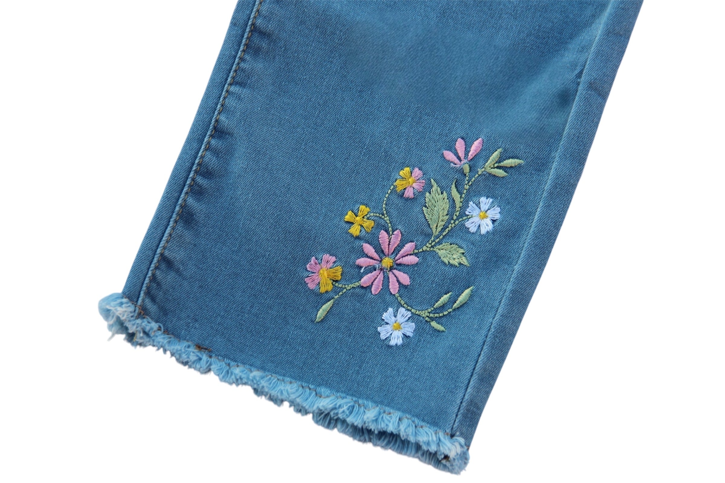 GIRL DENIM FLORAL EMBROIDERED PANTS