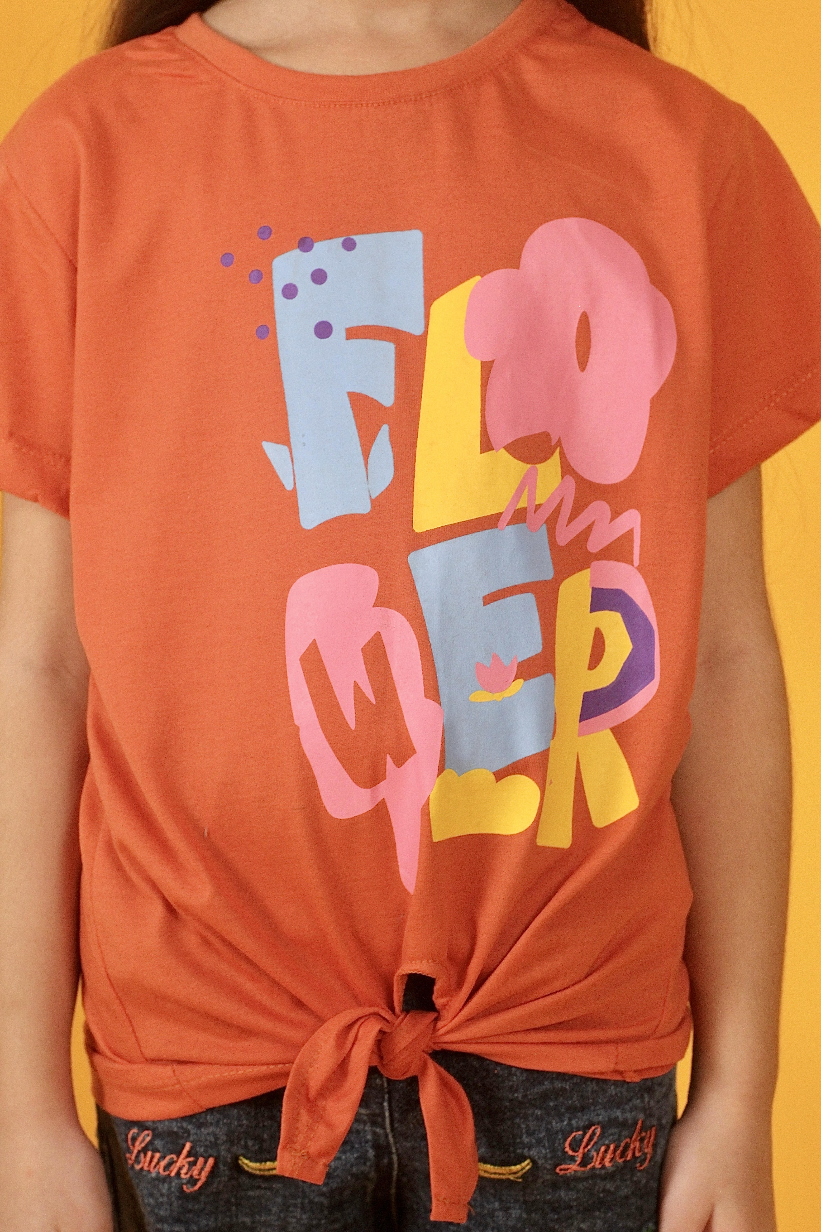 Orange flower lycra jersey shirt girl