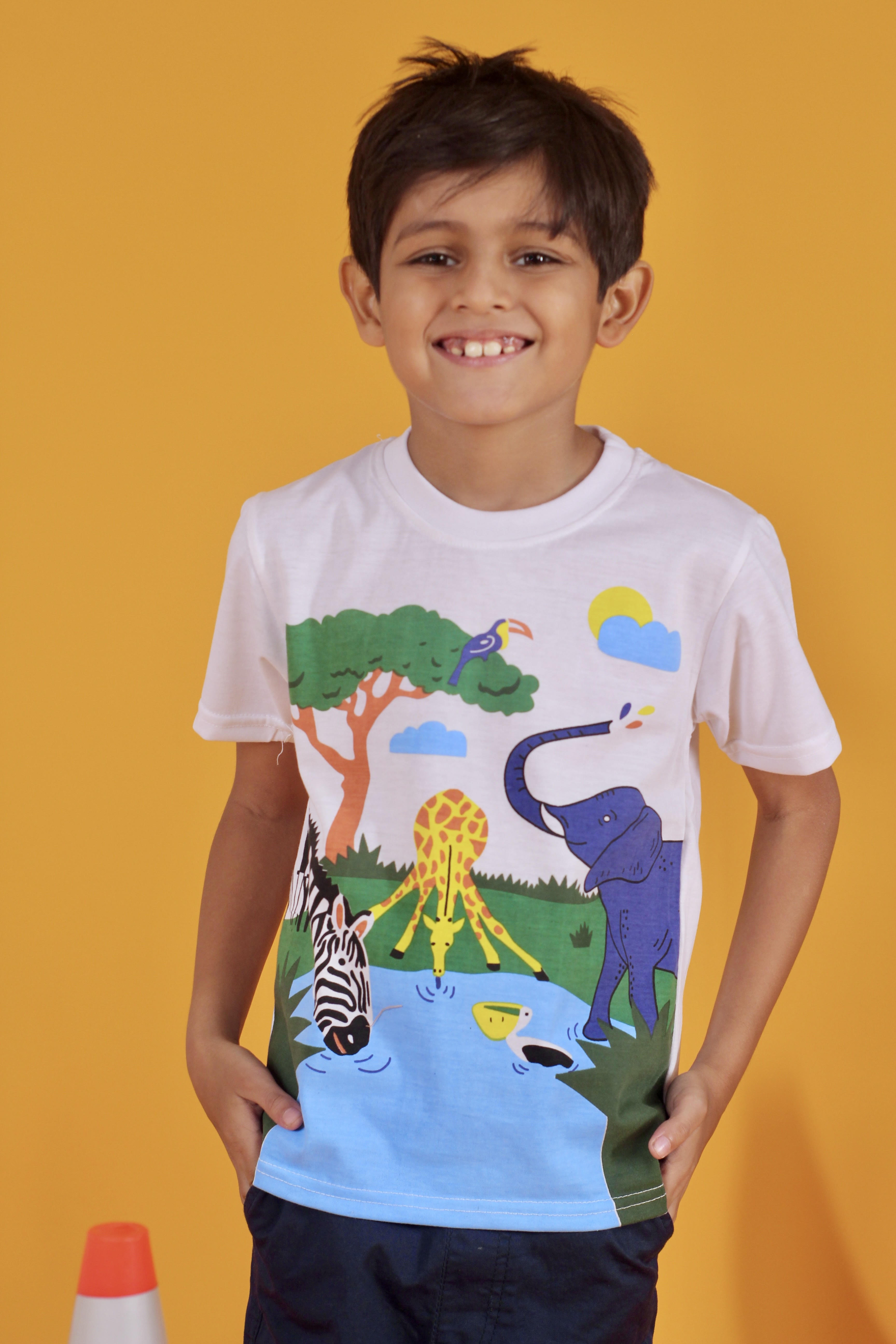 White jungle lycra jersey T-shirt boy